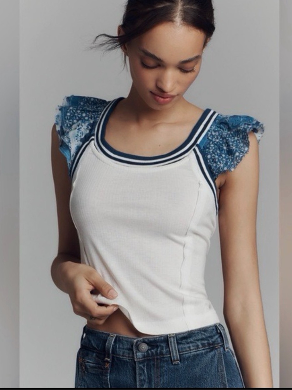 ANTHROPOLOGIE NEW Pilcro Flutter-Sleeve Sport Fitted Tank Top size XS